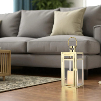 12'' High Metal Candle Holder Outdoor Candle Lantern with Tempered Panels