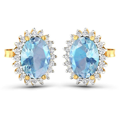 2.36 Carat Genuine Aquamarine and White Diamond 14K Yellow Gold Earrings