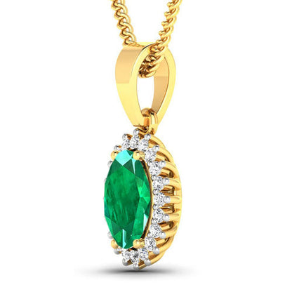 1.13 Carat Genuine Zambian Emerald and White Diamond 14K Yellow Gold Pendant