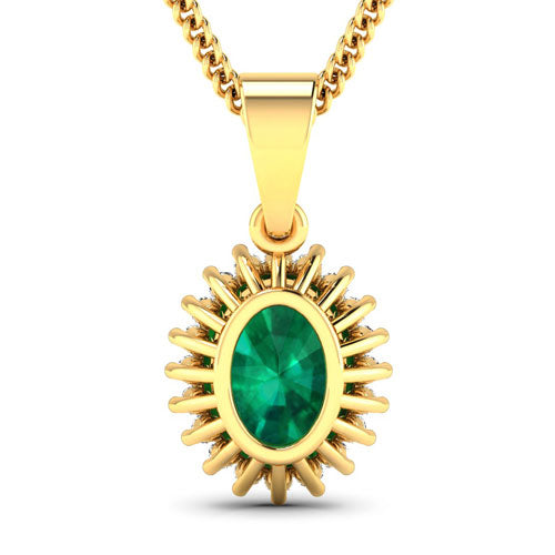 1.13 Carat Genuine Zambian Emerald and White Diamond 14K Yellow Gold Pendant