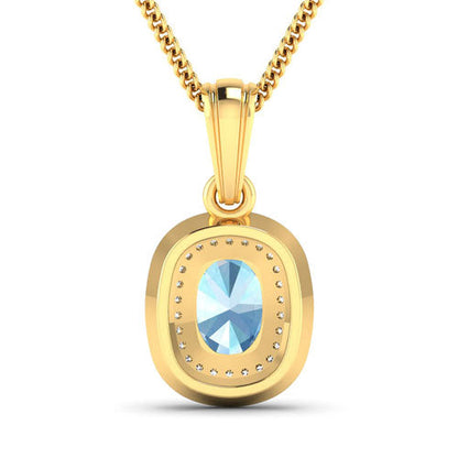 1.35 Carat Genuine Aquamarine and White Diamond 14K Yellow Gold Pendant