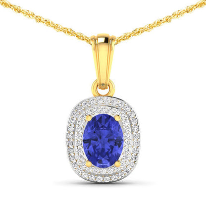 1.45 Carat Genuine Tanzanite and White Diamond 14K Yellow Gold Pendant