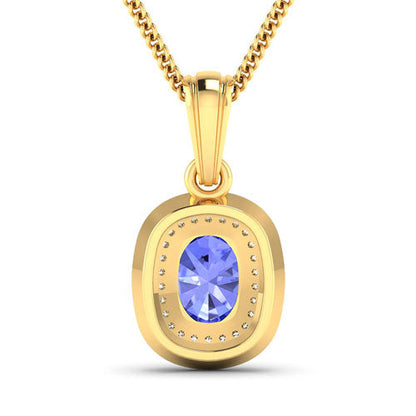 1.45 Carat Genuine Tanzanite and White Diamond 14K Yellow Gold Pendant