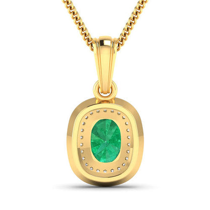 1.50 Carat Genuine Zambian Emerald and White Diamond 14K Yellow Gold Pendant