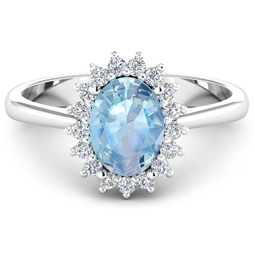 1.62 Carat Genuine Aquamarine and White Diamond 14K White Gold Ring