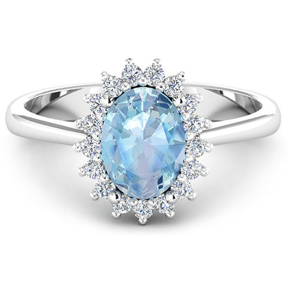 1.62 Carat Genuine Aquamarine and White Diamond 14K White Gold Ring