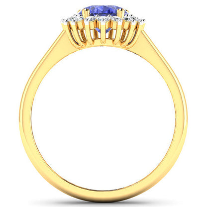 1.92 Carat Genuine Tanzanite and White Diamond 14K Yellow Gold Ring