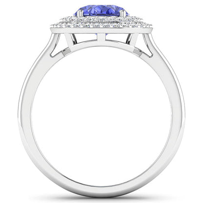 2.02 Carat Genuine Tanzanite and White Diamond 14K White Gold Ring