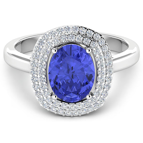 2.02 Carat Genuine Tanzanite and White Diamond 14K White Gold Ring