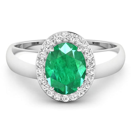 1.87 Carat Genuine Zambian Emerald and White Diamond 14K White Gold Ring