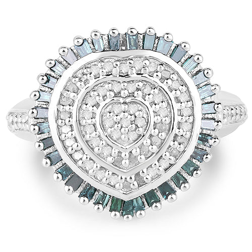 0.74 Carat Genuine White Diamond and Green Diamond .925 Sterling Silver Ring