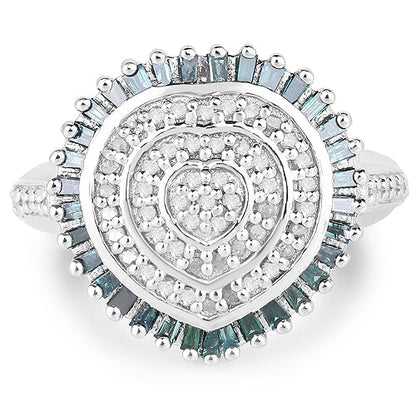 0.74 Carat Genuine White Diamond and Green Diamond .925 Sterling Silver Ring