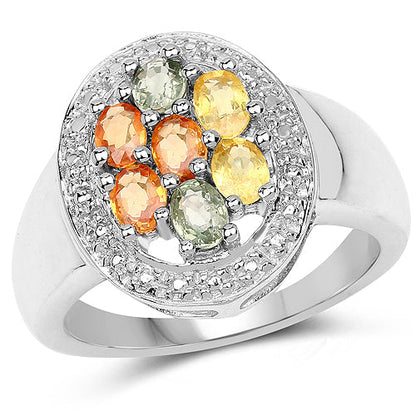 1.54 Carat Genuine Multi Sapphire .925 Sterling Silver Ring
