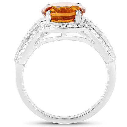 2.81 Carat Genuine Citrine and White Topaz .925 Sterling Silver Ring