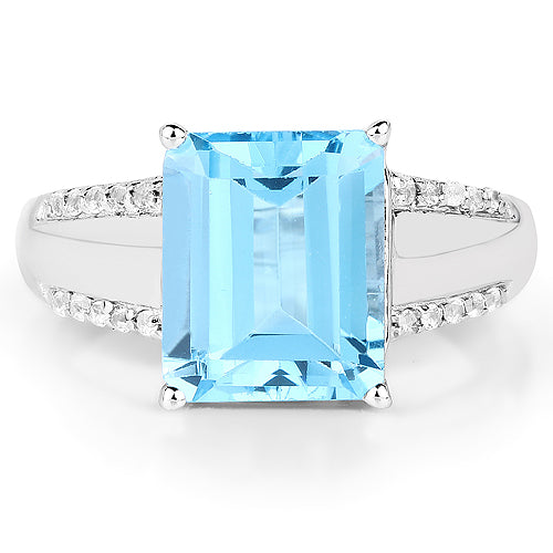 5.78 Carat Genuine Swiss Blue Topaz and White Topaz .925 Sterling Silver Ring