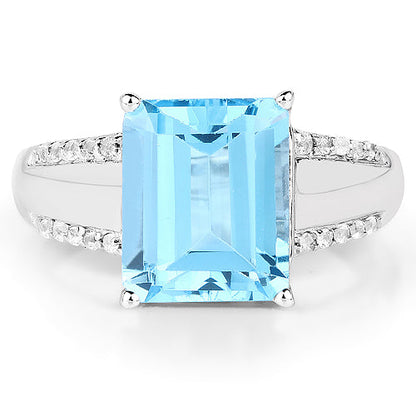 5.78 Carat Genuine Swiss Blue Topaz and White Topaz .925 Sterling Silver Ring