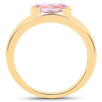 14K Yellow Gold Plated 2.40 Carat Genuine Kunzite .925 Sterling Silver Ring
