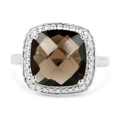 3.96 Carat Genuine Smoky Quartz .925 Sterling Silver Ring