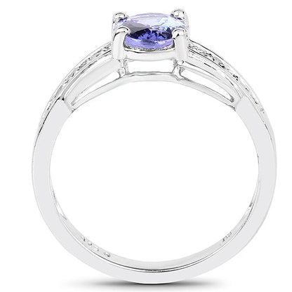 1.27 Carat Genuine Tanzanite and White Diamond .925 Sterling Silver Ring