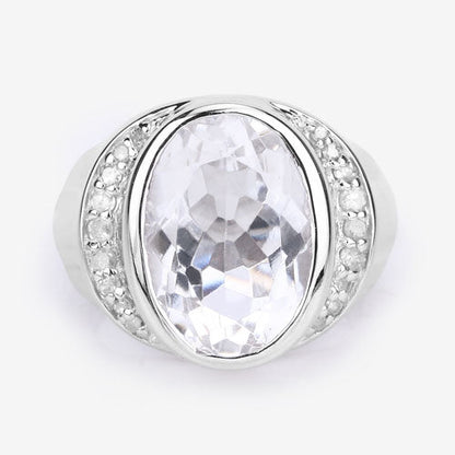 5.38 Carat Genuine Crystal Quartz and White Diamond .925 Sterling Silver Ring