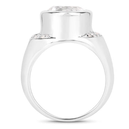 5.38 Carat Genuine Crystal Quartz and White Diamond .925 Sterling Silver Ring