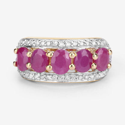 1.74 Carat Genuine Ruby and White Diamond .925 Sterling Silver Ring