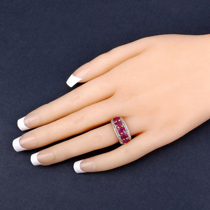 1.74 Carat Genuine Ruby and White Diamond .925 Sterling Silver Ring