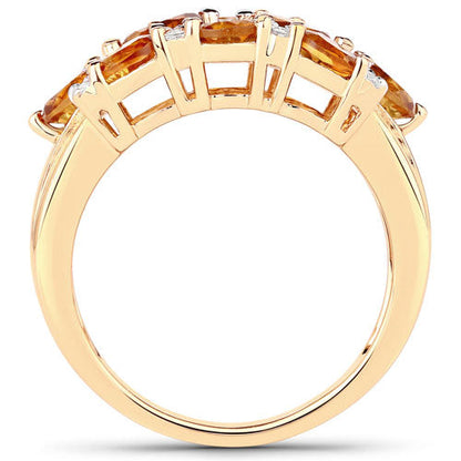 14K Yellow Gold Plated 2.48 Carat Genuine Citrine & White Topaz .925 Sterling Silver Ring