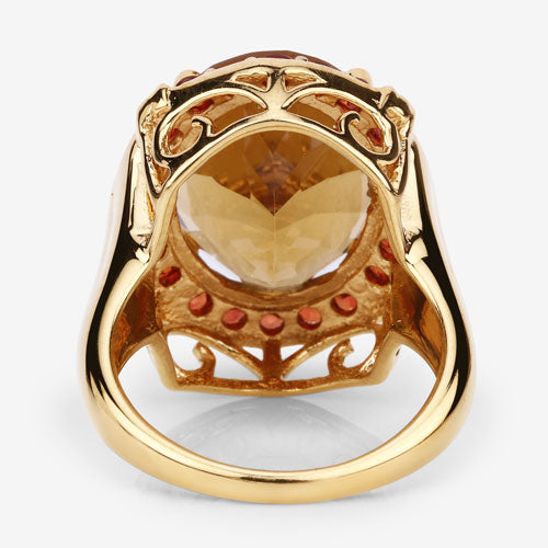 9.38 Carat Genuine Citrine and Orange Sapphire .925 Sterling Silver Ring