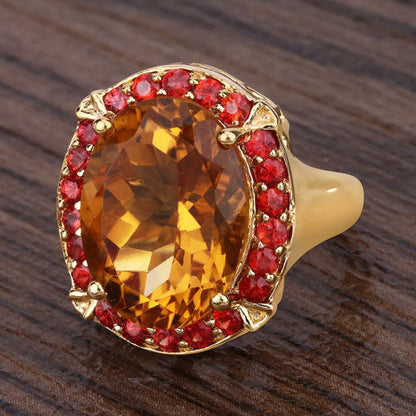 9.38 Carat Genuine Citrine and Orange Sapphire .925 Sterling Silver Ring
