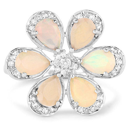 1.71 Carat Genuine Ethiopian Opal and White Topaz .925 Sterling Silver Ring Ring