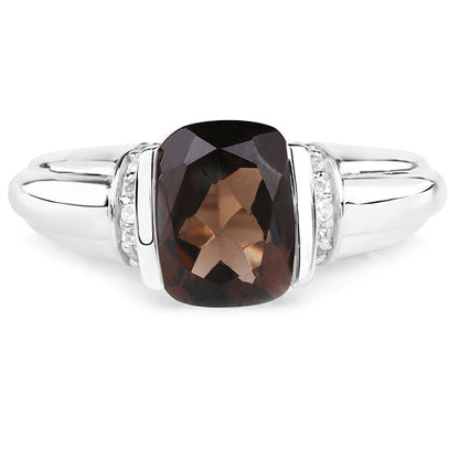 2.03 Carat Genuine Smoky Quartz & White Topaz .925 Sterling Silver Ring