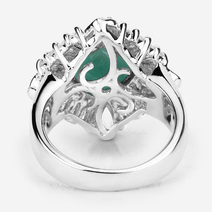 "2.57 Carat Genuine Emerald, White Topaz and White Diamond .925 Sterling Silver Ring
