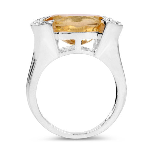 4.55 Carat Genuine Citrine and White Diamond .925 Sterling Silver Ring