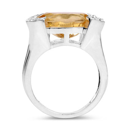 4.55 Carat Genuine Citrine and White Diamond .925 Sterling Silver Ring