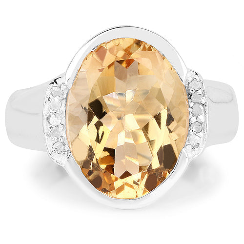 5.05 Carat Genuine Citrine and White Diamond .925 Sterling Silver Ring