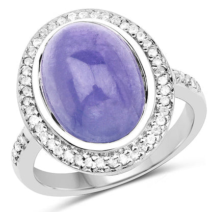 8.26 Carat Genuine Tanzanite & White Topaz .925 Sterling Silver Ring