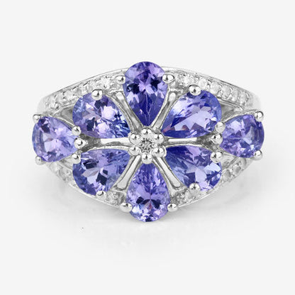 3.24 Carat Genuine Tanzanite and White Topaz .925 Sterling Silver Ring