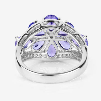 3.24 Carat Genuine Tanzanite and White Topaz .925 Sterling Silver Ring