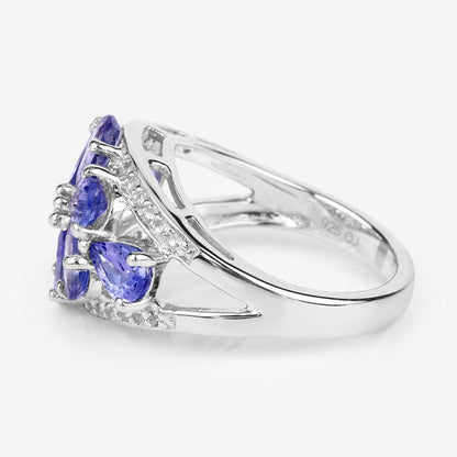 3.24 Carat Genuine Tanzanite and White Topaz .925 Sterling Silver Ring
