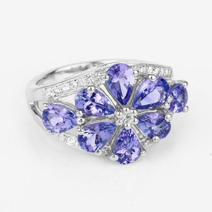 3.24 Carat Genuine Tanzanite and White Topaz .925 Sterling Silver Ring