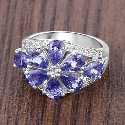 3.24 Carat Genuine Tanzanite and White Topaz .925 Sterling Silver Ring