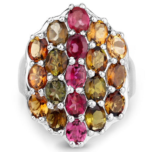 5.89 Carat Genuine Multi Tourmaline .925 Sterling Silver Ring