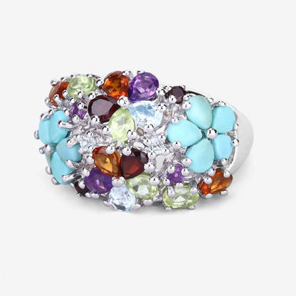 4.03 Carat Genuine Multi Stones .925 Sterling Silver Ring