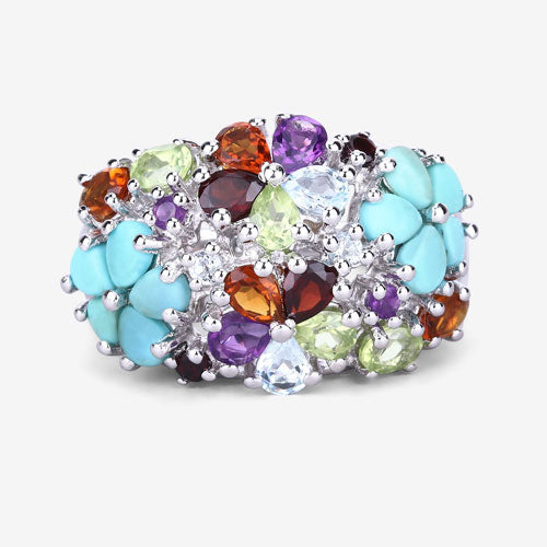 4.03 Carat Genuine Multi Stones .925 Sterling Silver Ring