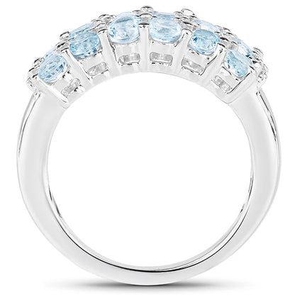 2.29 Carat Genuine Blue Topaz & White Topaz .925 Sterling Silver Ring