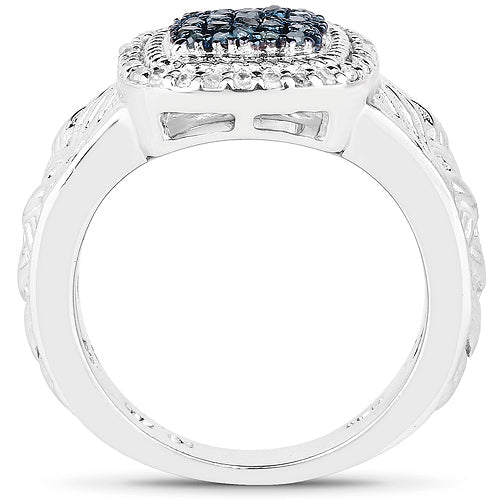 0.28 Carat Genuine Blue Diamond and White Diamond .925 Sterling Silver Ring