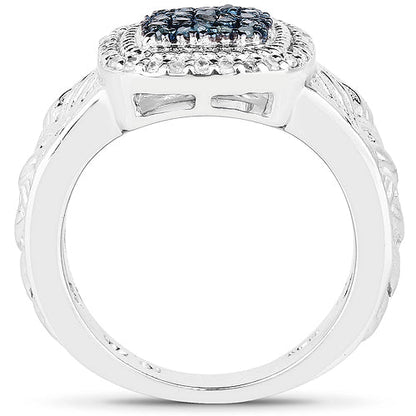0.28 Carat Genuine Blue Diamond and White Diamond .925 Sterling Silver Ring