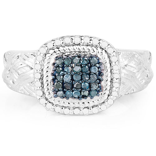 0.28 Carat Genuine Blue Diamond and White Diamond .925 Sterling Silver Ring