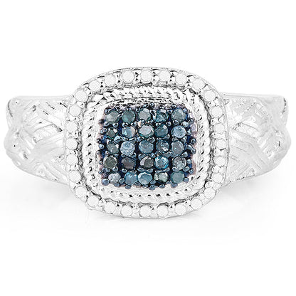 0.28 Carat Genuine Blue Diamond and White Diamond .925 Sterling Silver Ring